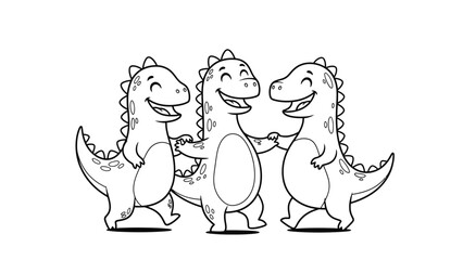 Three Cartoon Dinosaurs Dancing Together. © Kebo