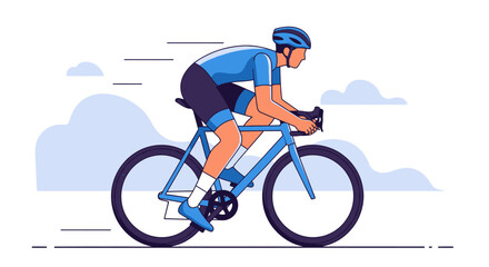 Fototapeta premium Man Riding Blue Bicycle Fast.
