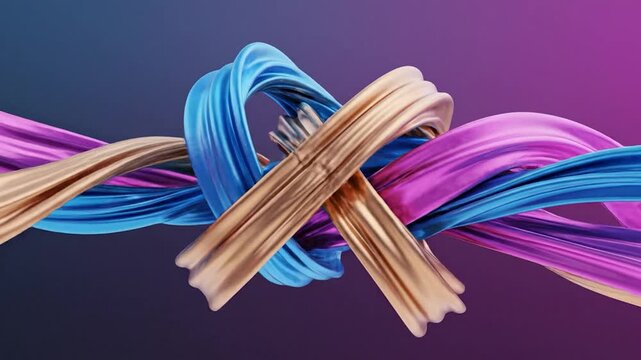 Dynamic abstract colorful ribbons intertwine gracefully against a vibrant