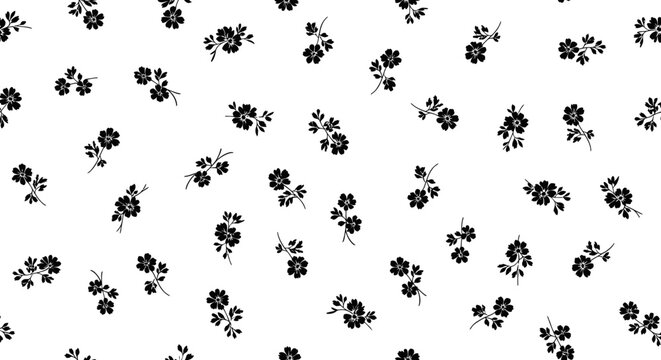 Black flowers on white background.