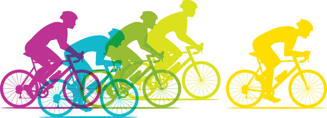 Fototapeta premium Banner of cyclists competing in a cycling race. Colorful silhouettes. Hand-drawn vector illustration II.