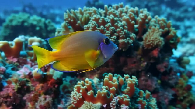 Vibrant queen angelfish swimming gracefully near colorful coral reef in tropical waters underwater marine life