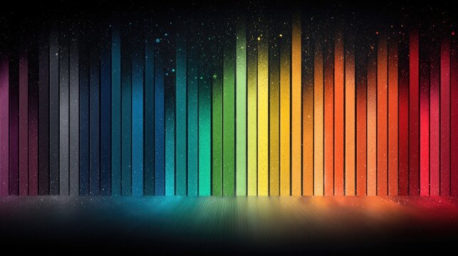 Colorful Vertical Bars Forming Rainbow Gradient on Dark Stage Background