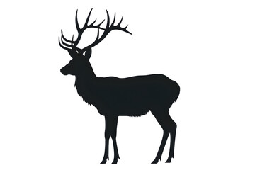 Obraz premium Deer Standing Majestic Striking Elegant Detailed Black Silhouette With Antlers Isolated on White Background High Resolution Clean Lines Printable Design