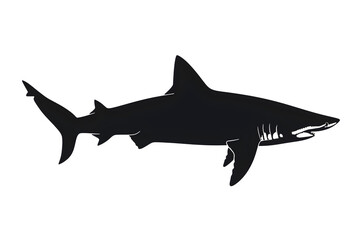 Obraz premium Shark Striking Bold Highly Detailed Black Silhouette Isolated on White Background High Resolution Clean Lines Printable Design for Logo Branding T Shirt Tattoo Stencil Clipart Icon and Wall Art