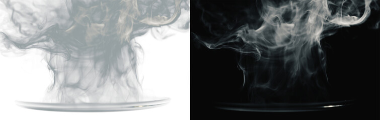 Rising white smoke plume isolated on transparent background, realistic swirling vapor with soft diffusion and organic movement, dramatic atmospheric overlay PNG gray fog or daz