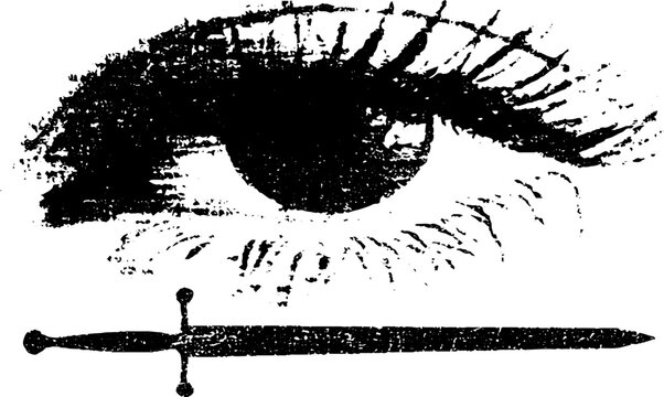 Eye and sword high contrast black and white ink drawing - vintage design for print and card
