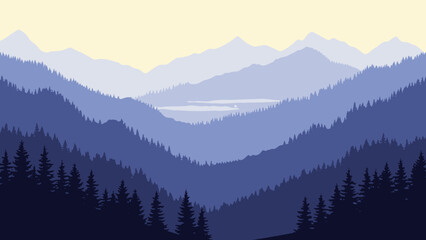 Obraz premium Mountains Landscape with Trees Silhouette.