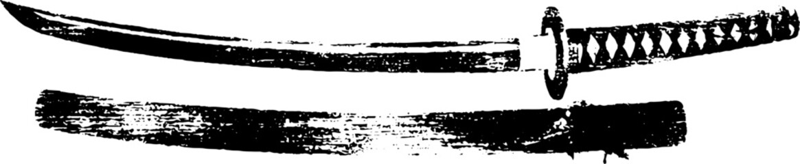Obraz premium Minimalist katana ink illustration in high contrast black and white for design and art projects