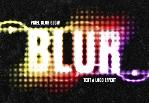 Pixel Blur Glow Text Effect Mockup