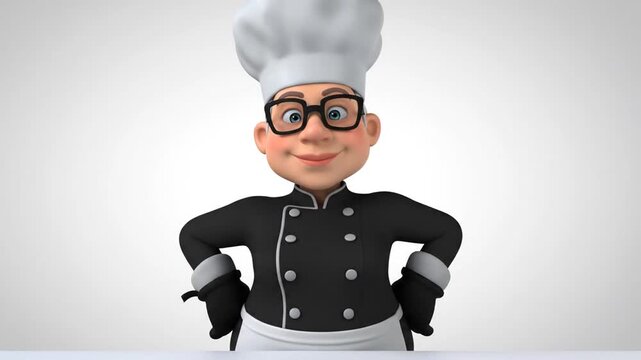 3D cartoon chef character smiling and waving cheerfully