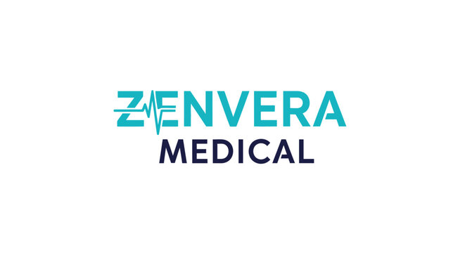 Abstract blue green letter Z and V logo with heartbeat line for medical company, isolated white background