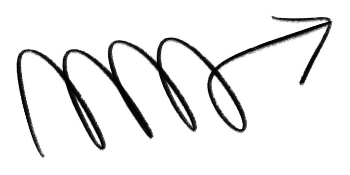 Hand-drawn spiral arrow doodle pointing upward for presentations, diagrams, creative designs and notes. Arrows collection for business and education design element.