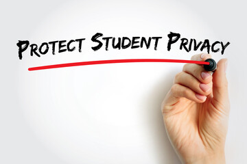 Fototapeta premium Text Protect Student Privacy written with marker and underlined in red. Symbolic image for safeguarding student data, online security, and responsible educational data management