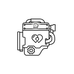 Obraz premium Complex vector image of an internal combustion engine block featuring a heart symbol to represent the central core of a vehicle.
