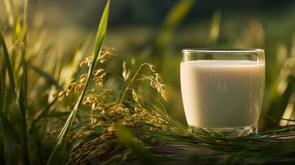 Fresh Milk in Sunlit Rice Field - Natural Farming Concept