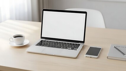 Minimal Laptop Computer on Clean Office Desk for Remote Work and Home Office Workspace Concept