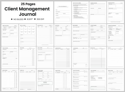 Client Management Journal Business CRM Tracker 25 Pages. Project Planner Invoice Log Meeting Notes Communication Preferences.