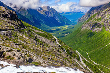 Raging waterfalls cascade