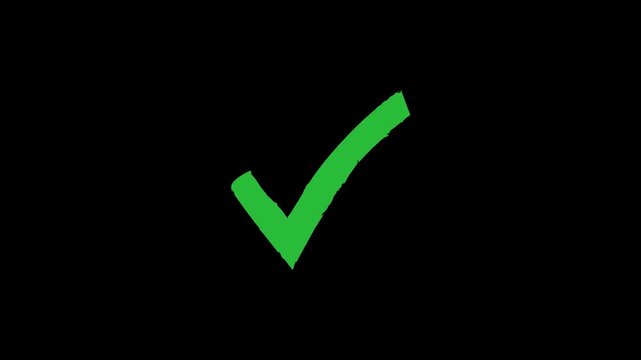 3D green check mark icon on black background symbolizing approval and success animation vedio