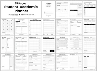 Student Academic Planner Interior Pages for Kids & Adults, School Schedule Organizer, Goal Tracker, Vector Illustration Template, Printable PDF Design for Educational Logbook & Study Journal.