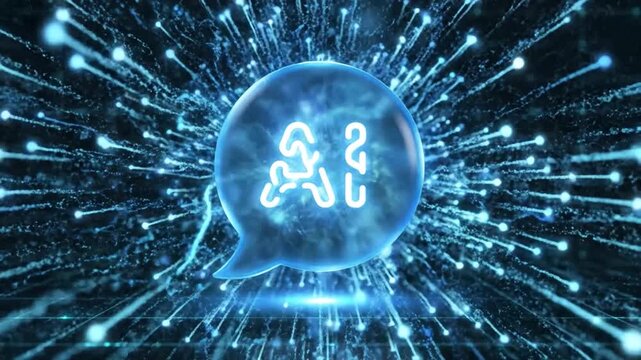 AI concept with glowing neural network and digital particles exploding outwards artificial intelligence.