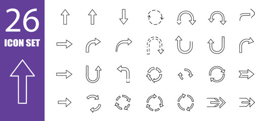 Collection of 26 diverse arrow icons in various orientations and styles
