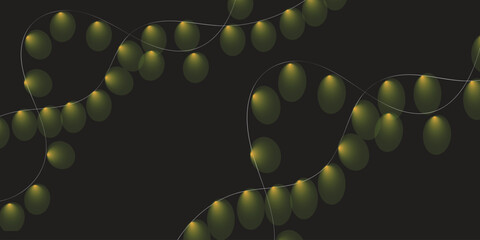 A string of yellow Christmas lights on a dark background
