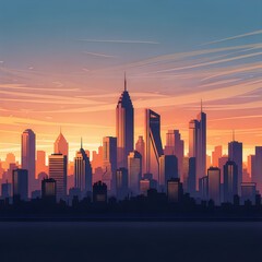 Fototapeta premium A city skyline at sunset with a blurred effect