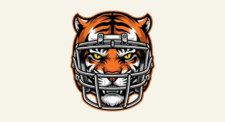 Fierce Tiger Mascot Logo with Football Helmet Vector Design