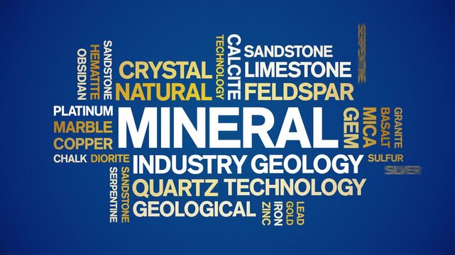Mineral animated word cloud-text design animation tag kinetic typography seamless loop.