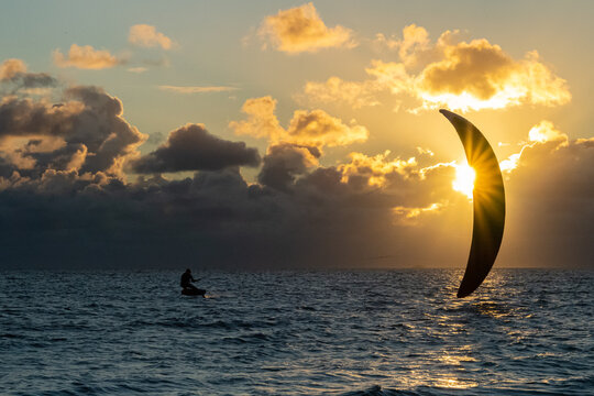 Foil kite race training off Coogee Beach, 4th August 2020. Perth, Western Australia.