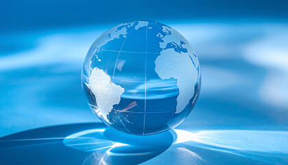 光の屈折が美しいクリスタル地球儀の南米・アフリカ面