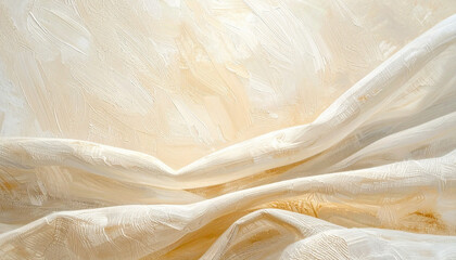 刷毛跡のある象牙色の布　水平ドレープと絵画的テクスチャ