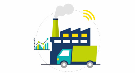 Industrial Truck Delivering Goods Near Factory with Rising Emissions and Data Analysis © John
