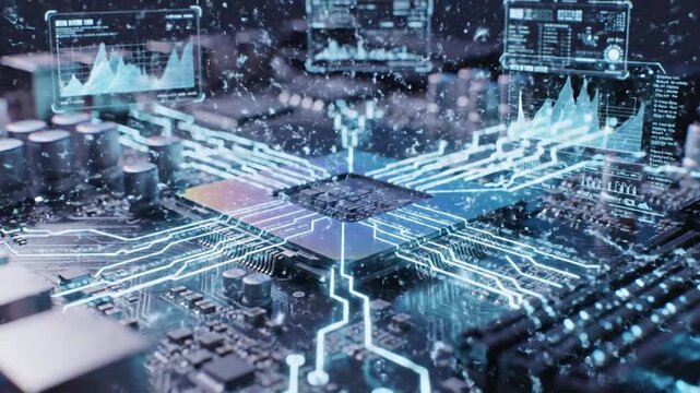 Close-up view of a glowing central processing unit on a circuit board