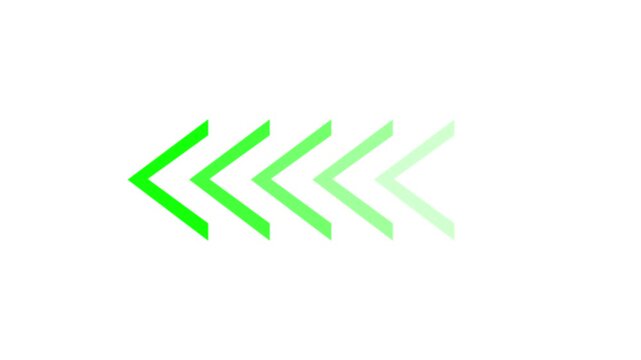 A series of four green arrows pointing left with gradient shades