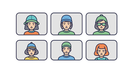 Fototapeta premium Illustration of diverse cartoon characters wearing hats.