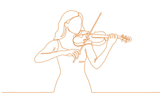 Continuous line drawing woman playing the violin.