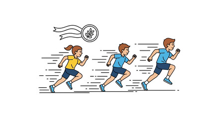 Obraz premium Children Running Race, Competition, Victory, Award, Speed, Sport, Vector Illustration