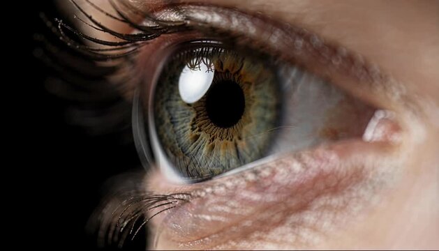 Extreme macro side profile of human eye with curved cornea and iris 4k