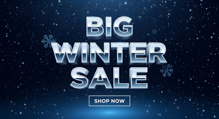 Winter sale advertisement with snowfall background