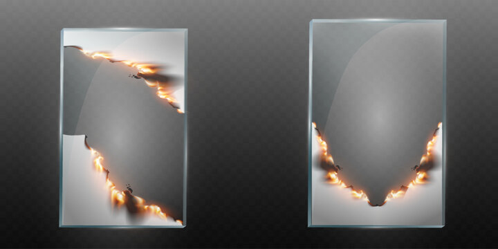 Glass panel with fire damaged paper effect vector illustration