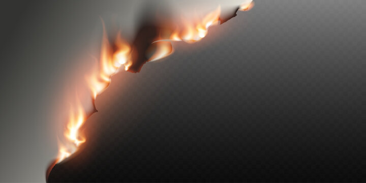 Burning paper edge with realistic flame border vector illustration