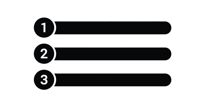 Simple black and white numbered list icon design representing three distinct steps or important items in a sequence for user interface graphics