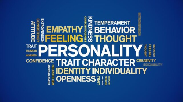 Personality animated word cloud-text design animation tag kinetic typography seamless loop.
