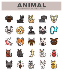 Naklejka premium Cartoon animal icon collection diverse pets and wildlife in flat design.