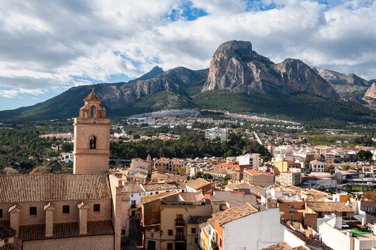 Looking over the picturesque mountain village of Polop in the Alicante Province of Costa Blanca, Spain