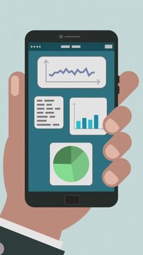 hand with smartphone and an app with financial charts, concept of business online, vertical video