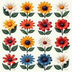 Obraz premium Colorful Flowers Arrangement - Set of Illustrations